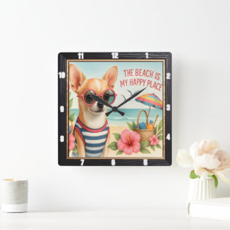 Relaxing Chihuahua Beach Vibes  Square Wall Clock