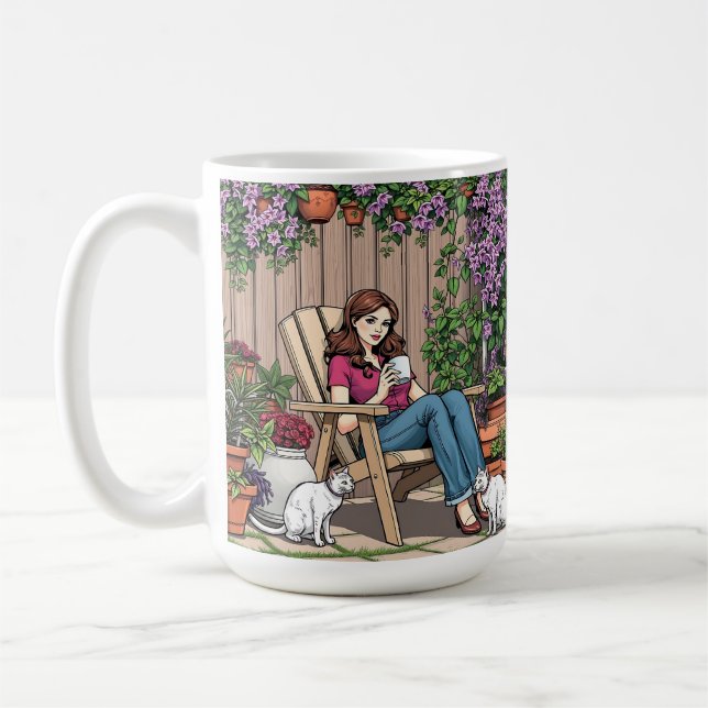 Relaxing Day | Women with Coffee, Cats and Plants Coffee Mug (Left)