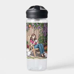 Relaxing Day   Women with Coffee, Cats and Plants Water Bottle