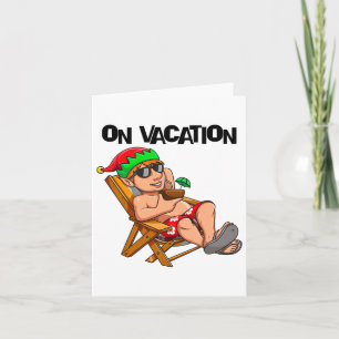 Relaxing Elf On Summer Vacation On Beach Christmas Card