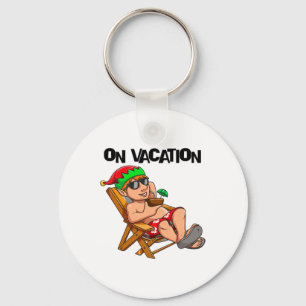 Relaxing Elf On Summer Vacation On Beach Christmas Key Ring
