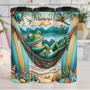 Relaxing Frog in Beach Hammock Thermal Tumbler