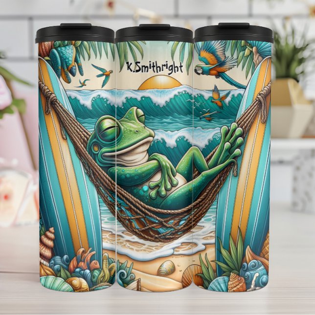 Relaxing Frog in Beach Hammock Thermal Tumbler (Creator Uploaded)