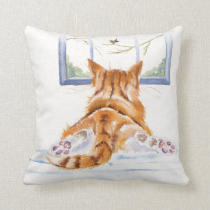 Relaxing Ginger Cat Bird Watching Cushion