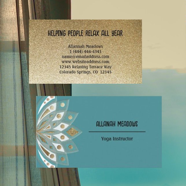 Relaxing Gold and Aqua Lotus Flower Business Card (Creator Uploaded)