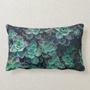 Relaxing Green Blue Succulent Cactus Plants Lumbar Cushion