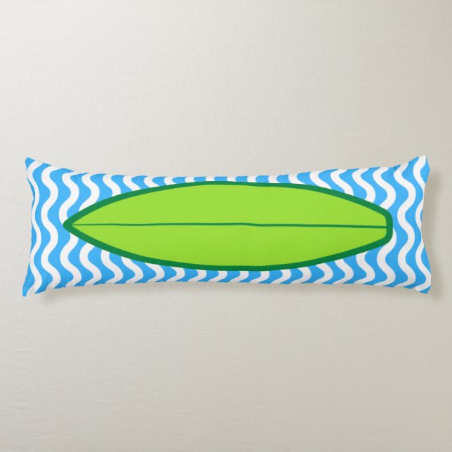 Relaxing Green Blue Waves Surfing Body Pillow (Front)