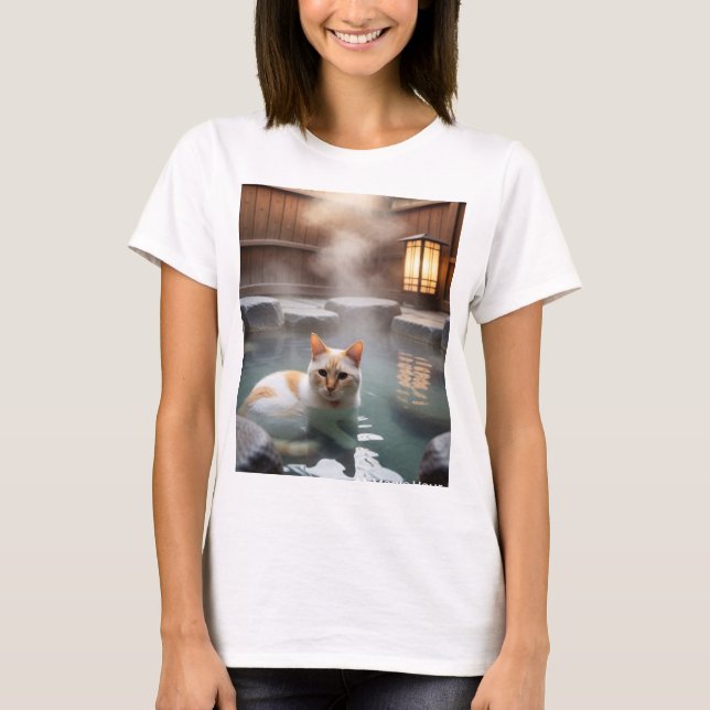 Relaxing Hot Spring Cat T-Shirt (Front)