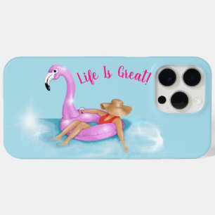 Relaxing in the pool on a hot pink flamingo float iPhone 15 pro max case