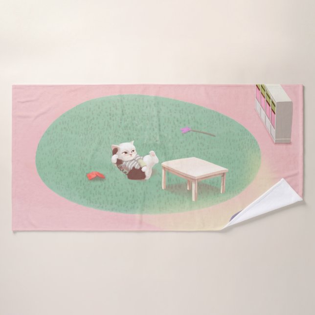 Relaxing Kitten in Living Room Bath Towel (Bath Towel)