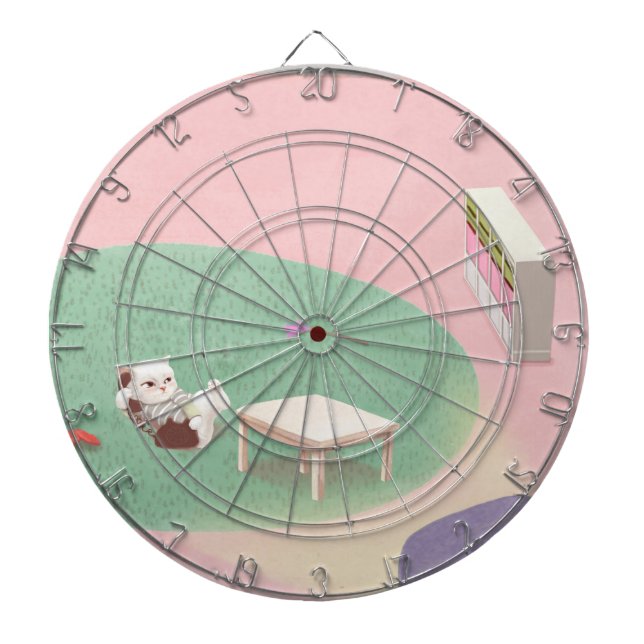 Relaxing Kitten in Living Room Dartboard (Front)