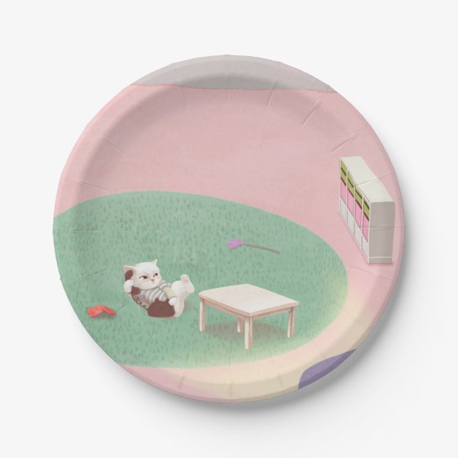 Relaxing Kitten in Living Room Paper Plate (Front)
