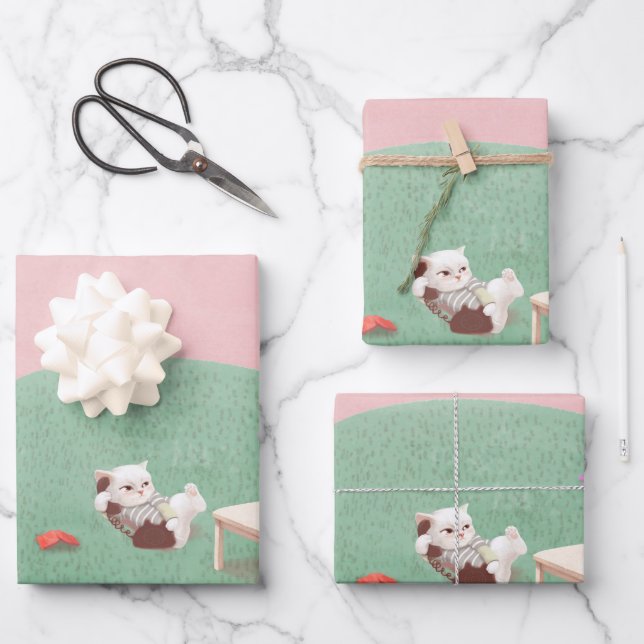 Relaxing Kitten in Living Room Wrapping Paper Sheet (Front)