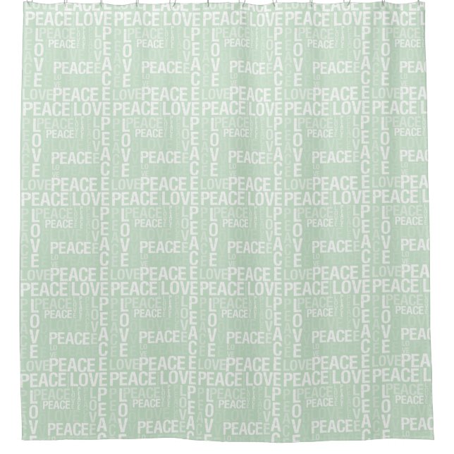Relaxing Mint and White Love and Peace Shower Curtain (Front)