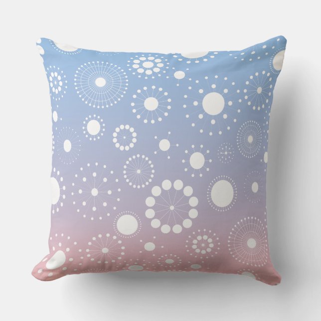 Relaxing Pink And Blue With White Circles & Stars Cushion (Front)