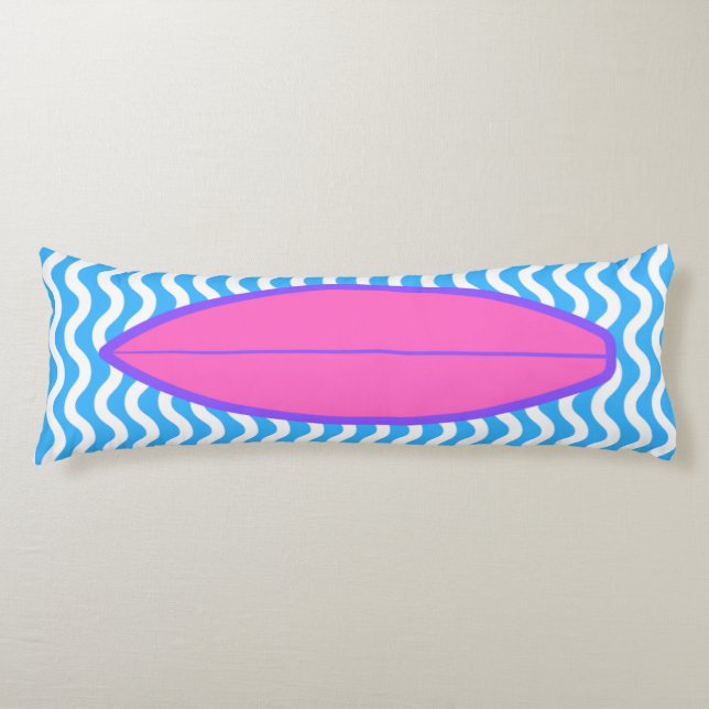 Relaxing Pink Blue Waves Surfing Body Pillow (Front)