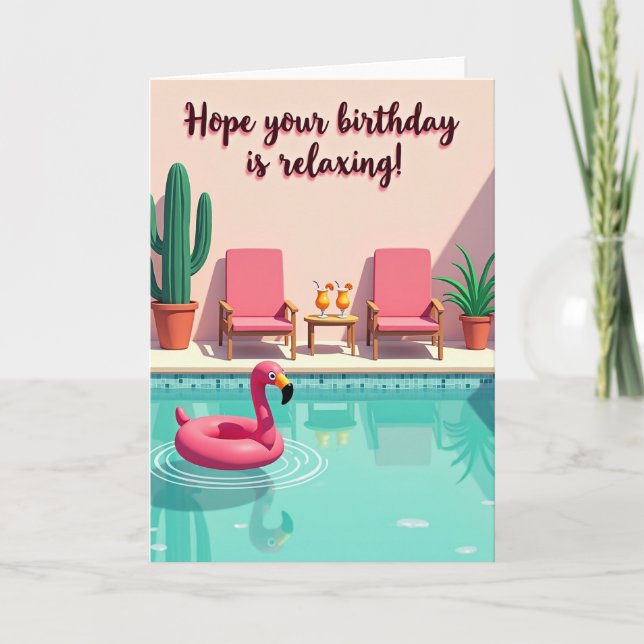 Relaxing Poolside Birthday Card (Front)