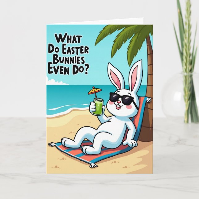 Relaxing Rabbit Beach Vacation Card (Front)