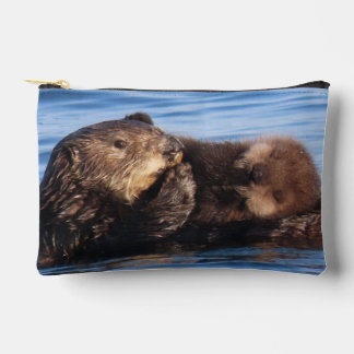 Relaxing Sea Otter Pup and Mom Accessory Pouch