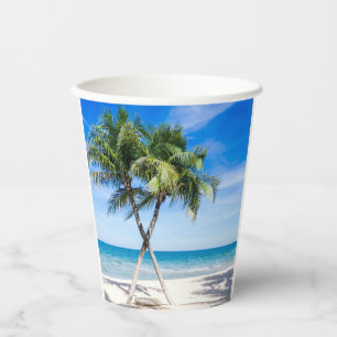 Relaxing Seascape View with Palms on the Beach Paper Cups