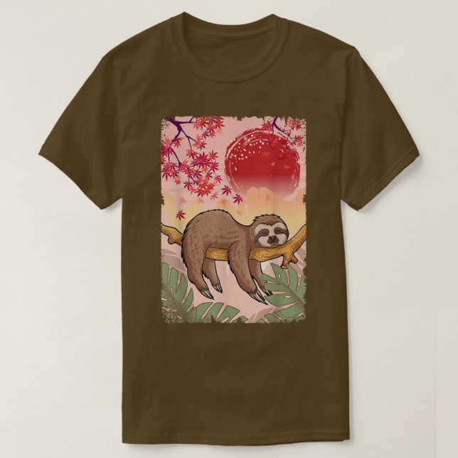 Relaxing Sloth Japanese Sun Nature  T-Shirt (Design Front)