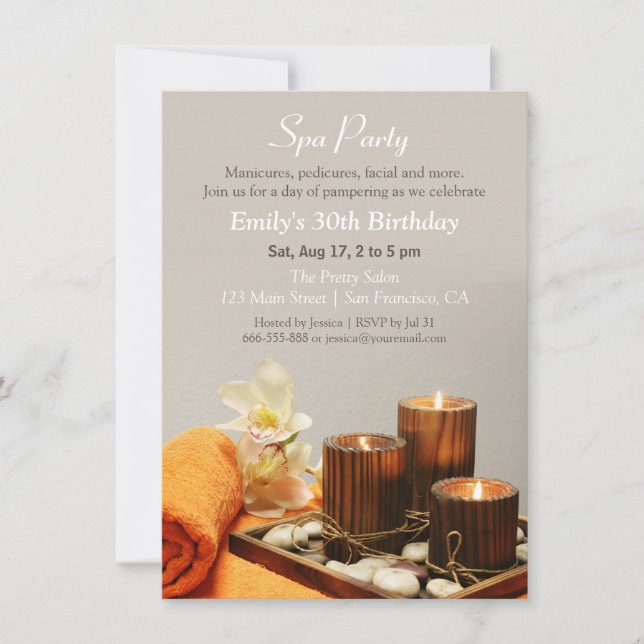 Relaxing Spa Birthday Party Invitations (Front)