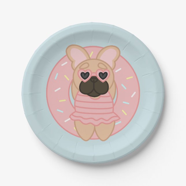 Relaxing Summer Fawn Coat French Bulldog in Lilo Paper Plate (Front)