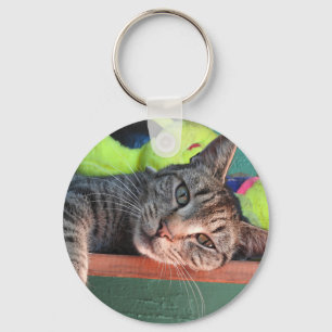 Relaxing Tiger Cat Love Key Ring