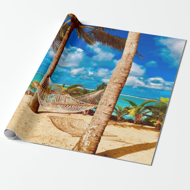 Relaxing Tropical Caribbean Island Beach Wrapping Paper (Unrolled)