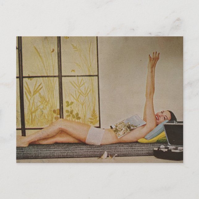 Relaxing Vintage woman 1957 weight loss ad Postcard (Front)