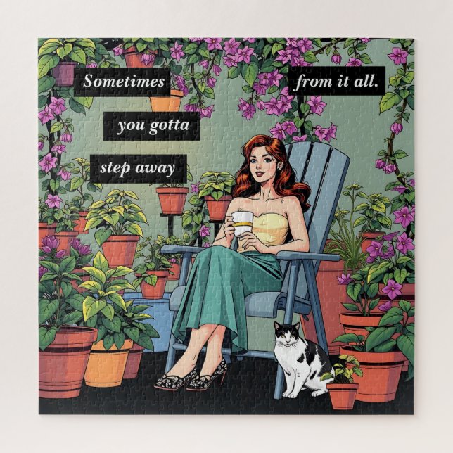 Relaxing with Coffee, Cats and Plants Jigsaw Puzzle (Vertical)