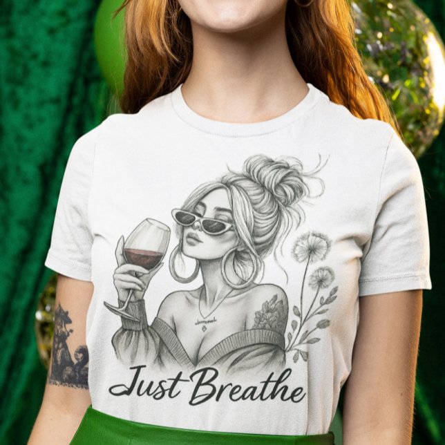 Relaxing Woman with Wine Breathe Sublimation  T-Shirt (Creator Uploaded)