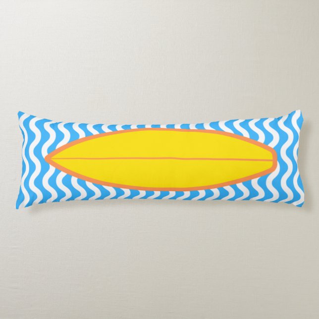 Relaxing Yellow Blue Waves Surfing Body Pillow (Front)