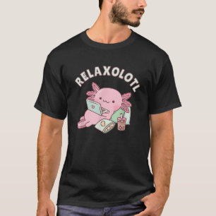 Relaxolotl Cute Kawaii Axolotl Chilling With Milk  T-Shirt