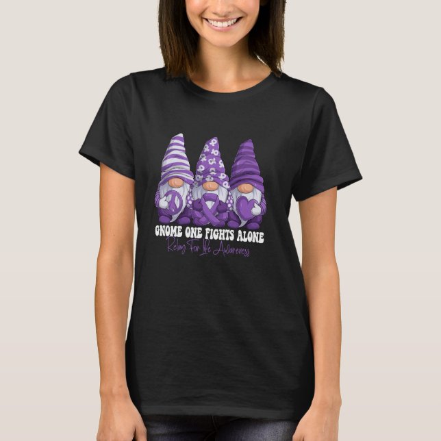Relay For Life Awareness Month Purple Ribbon Gnomi T-Shirt (Front)