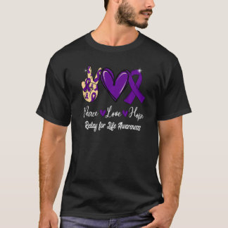 Relay for Life Awareness Peace Love Hope Purple Ri T-Shirt