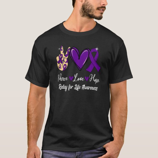 Relay for Life Awareness Peace Love Hope Purple Ri T-Shirt (Front)