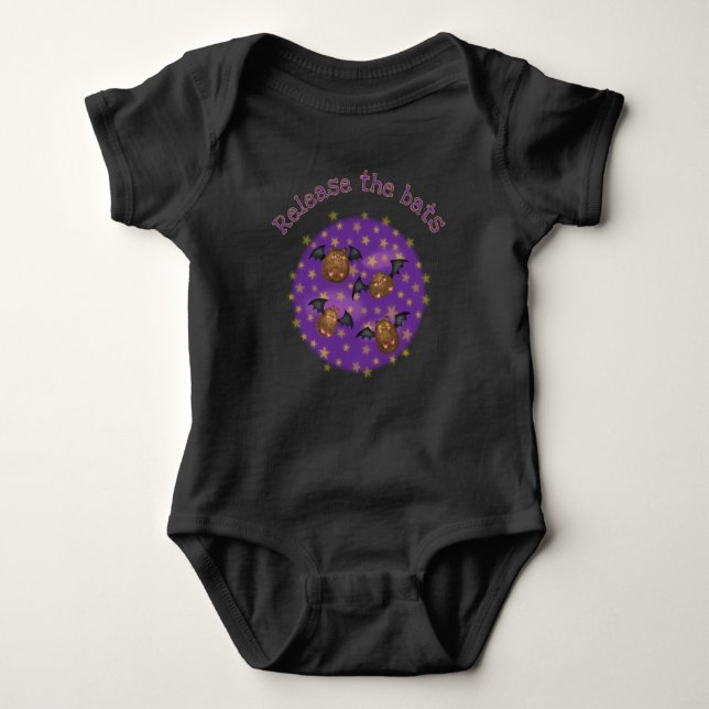 Release the bats black baby bodysuit (Front)