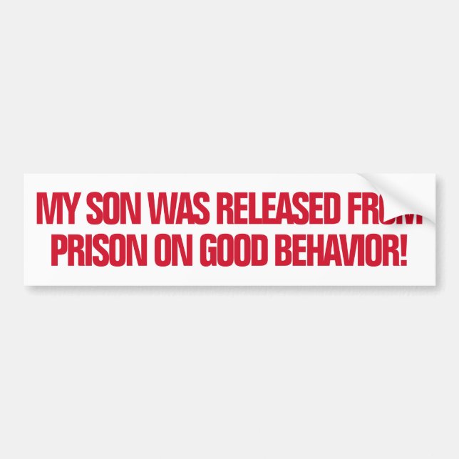 Released From Prison Good Behavior Funny Snarky Bumper Sticker (Front)