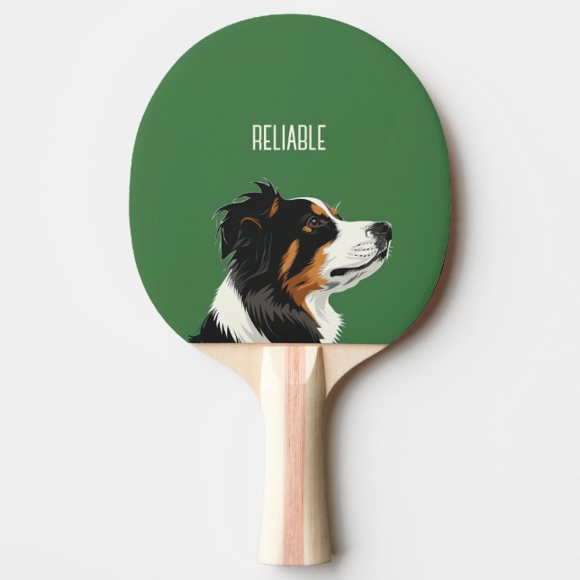 Reliable Australian Shepherd Ping Pong Paddle (Front)
