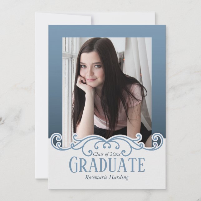 Reliable Blue Photo Frame Invitation (Front)