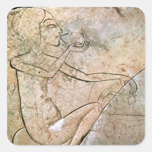 Relief depicing a princess eating a roasted square sticker (Front)