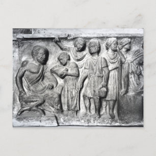 Relief depicting a boy reading to his teacher postcard