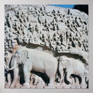 Relief depicting Arjuna's penance Poster