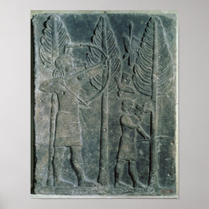 Relief depicting the hunting of birds in the poster