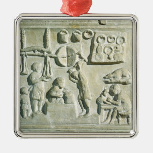 Relief depicting the interior of a forge metal tree decoration