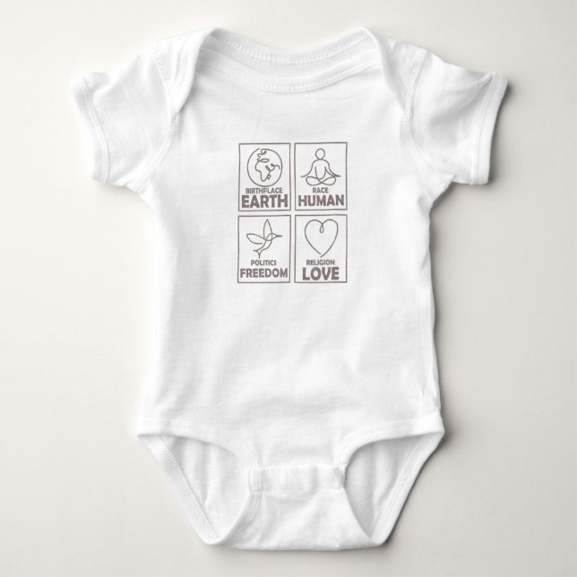 Religion Love Freedom Life Human Being Baby Bodysuit (Front)