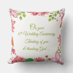 Religious 10th Wedding Anniversary Flowers Cushion