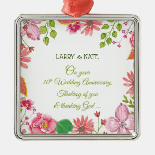 Religious 10th Wedding Anniversary Flowers Metal Ornament