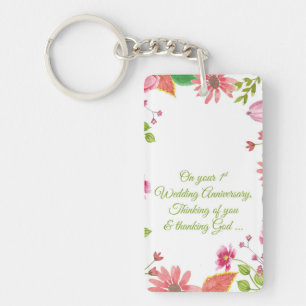 Religious 1st Wedding Anniversary Flowers Key Ring
